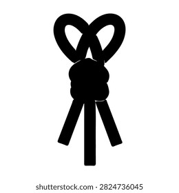 Close-up of a black rope tied in a decorative knot with a loop, isolated on a white background, showcasing craftsmanship and knotting technique.