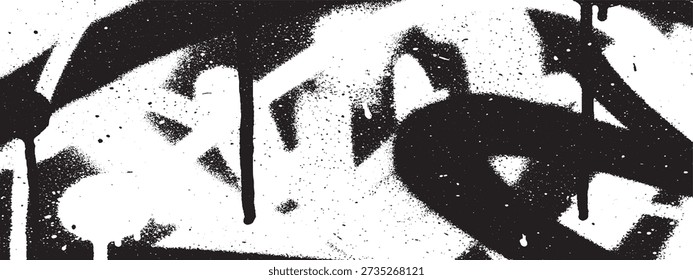 A close-up of a black and white graffiti artwork featuring bold, abstract shapes and dripping paint, creating a raw and urban aesthetic.