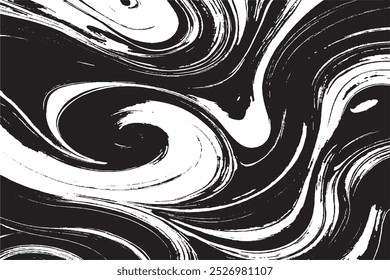Close-Up of Black and White Swirling Paint Patterns            