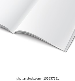 Closeup of blank opened magazine cover template on white background with soft shadows. Vector illustration. EPS10.