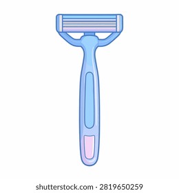 Close-up of a blue disposable razor used for shaving, featuring a sleek handle and safety blade for grooming and personal hygiene routines.