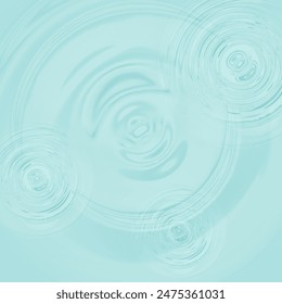 Closeup of blue transparent clear calm water surface texture with ripple wave from drop in front view background. Vector cosmetic cream or shampoo product of swirl round texture surface template.