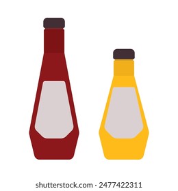 A close-up of a bottle of ketchup next to a bottle of mustard, commonly used condiments for barbecues and picnics.