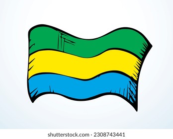 Closeup bright color land history pride liberty war unity wave wind shape cloth material view white sky text space. Hand drawn sketch line art proud peace glory poster logo label insignia badge frame