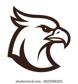 Close-up of a brown eagle head logo in profile view, strong and powerful animal symbol