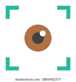 A close-up of a brown eye with a green corner frame on a white background, symbolizing vision and focus