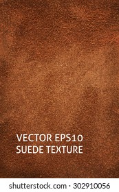 Closeup brown suede texture. Vertical vector background.