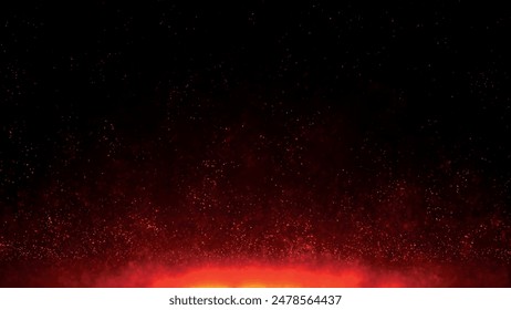 Close-up of burning fire, sparks burning on black background, 4k. Sparks. Flickering abstract Particles motion. 3D animation of fiery orange glowing flying ember burning ash particles. Vector 