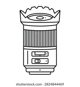 Close-up of a camera lens with focus ring and zoom controls, photography equipment accessory