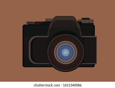 Close-up camera on a dark beige background made in flat style