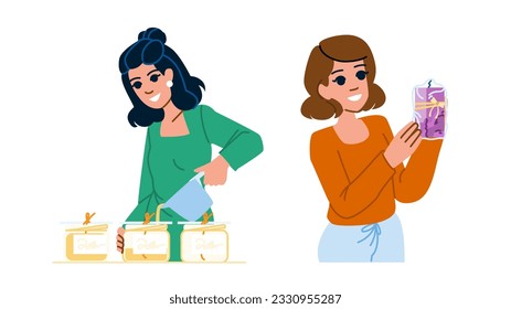 closeup candle making  vector.  glass diy, craft home, homemade s closeup candle making character. people flat cartoon illustration