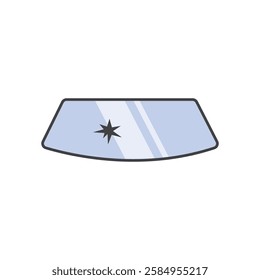 Closeup of car windshield with visible crack, suitable for automotive repair service advertising and insurance related concepts.