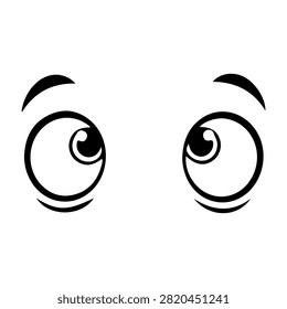 Close-up of cartoon eyes with expressive eyebrows and pupils, conveying curiosity and surprise, suitable for animation or comic illustrations.
