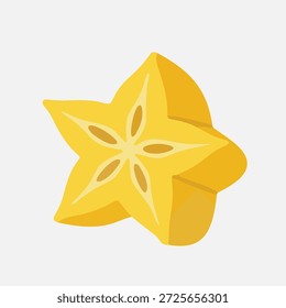Una ilustración de dibujos animados de primer plano de una rebanada de starfruit, mostrando su forma de estrella y su interior segmentado