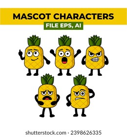 A close-up of a cartoon pineapple character with different expressions. This versatile asset is perfect for creating digital illustrations, social media graphics, and children's book illustrations.