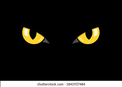 closeup cat eyes of black cat in dark night vector illustration