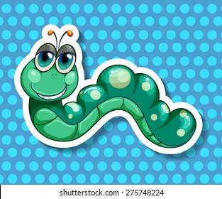 Closeup caterpillar smiling with blue polka dot background