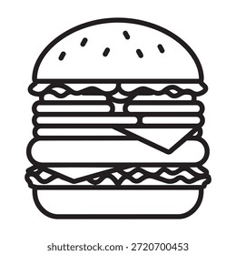 Primer plano de una hamburguesa con queso con lechuga, tomate, queso y un bollo de semillas de sésamo, destacando los ingredientes frescos y el atractivo clásico de la comida rápida.