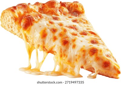 Un primer plano de una rebanada de pizza cursi sobre un fondo transparente