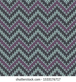 Closeup chevron stripes knitting texture geometric seamless pattern. Pullover hosiery textile print. Winter seamless knitted pattern. Cozy textile print design.