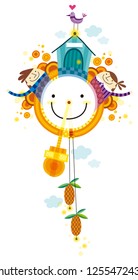 Close-up of children sitting on wall clock