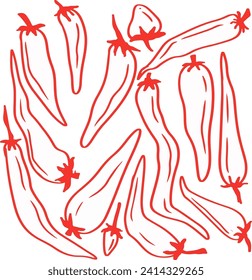 Closeup chilly pepper. Hot red chili peppers, cartoon mexican chilli or chillies illustration.