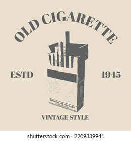 Cigarrillos cerrados en un paquete aislado en un fondo antiguo. Dibujo manual. Diseño retro. Ilustración vectorial. Logotipo de plantilla