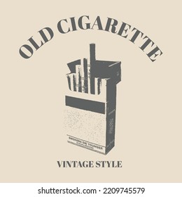 Close-up cigarettes in a packet isolated on a old background. Hand Draw. Retro design. Vector illustration. Template Logo