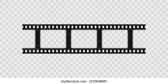 Close-up cinema seamless strip. Photo camera roll. Vintage video border. Old cinematic frame on transparent background. Retro camera reel with slide. Vector illustration.