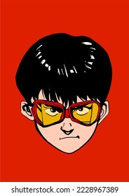 Closeup clip art of Akira's head for sticker design or t-shirt design