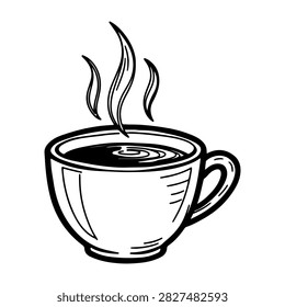 Close-up of a coffee cup filled with hot coffee, emitting swirling steam, on a plain background, emphasizing warmth and comfort.