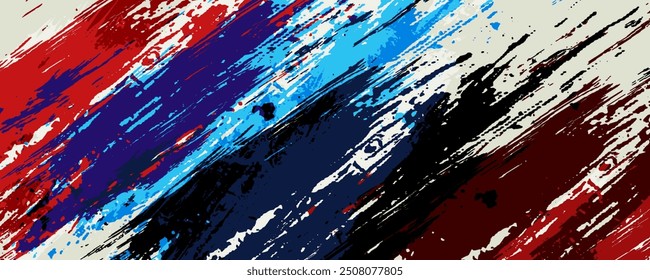 Closeup of colorful teal, blue and red urban wall texture with white white paint stroke. Modern pattern for design