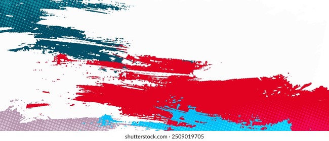 Closeup of colorful teal, blue and red urban wall texture with white white paint stroke. Modern pattern for design