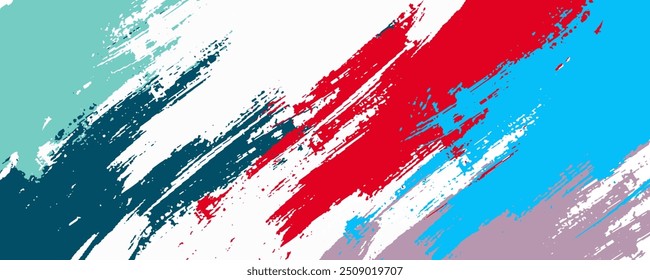 Closeup of colorful teal, blue and red urban wall texture with white white paint stroke. Modern pattern for design