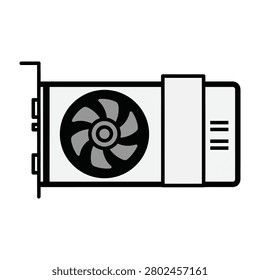 Close-up of a computer graphics card with a fan cooling system, technology and hardware