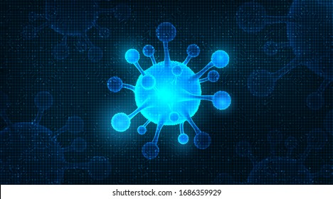 Close-up Coronavirus 2019-nCoV on Technology background,medical healthcare and microbiology concept,Design for COVID-19 outbreaking.