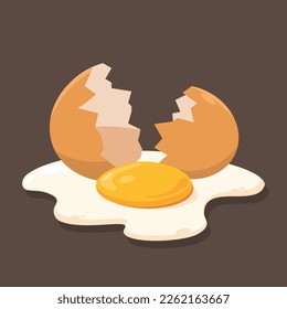 Close-Up Cracked Egg Vector Illustration | Flat Design Isolated | Kitchen Cooking Ingredients | Morning Protein Omega Breakfast Illustration