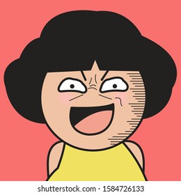 Closeup The Crazy Laughing Psycho Girl Concept Card Character illustration