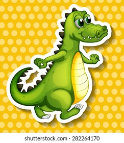 Closeup crocodile standing on yellow polka-dot background