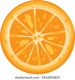 Sección de cruz de primer plano de un trozo de naranja maduro. Ilustración detallada y jugosa de cítricos. Ilustración vectorial del concepto de alimentos saludables y vitamina C.