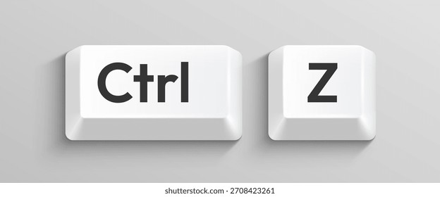 Close-up of Ctrl and Z keyboard keys, symbolizing the undo command. Essential for technology, productivity, and error recovery concepts. Vector illustration.
