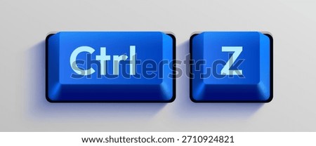 Close-up of Ctrl and Z keyboard keys, symbolizing the undo command. Essential for technology, productivity, and error recovery concepts. Vector illustration.