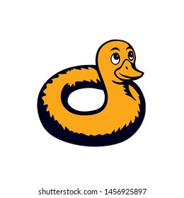 Closeup cute funny animal plastic safe support preserver swimring design on white aqua river text space. Bright orange color hand drawn saver survival object logo in modern art doodle style on paper