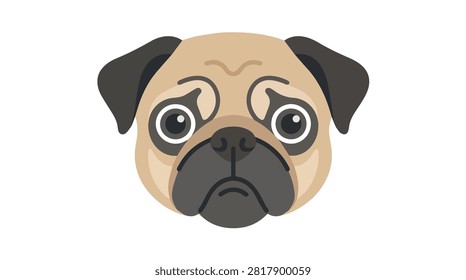 Close-up of a cute pug dog with expressive eyes and distinctive facial features in neutral colors ideal for pet health and animal lovers content
