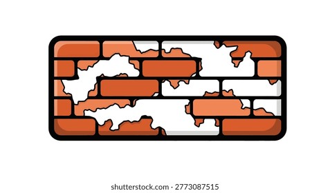 Closeup of damaged orange brick wall