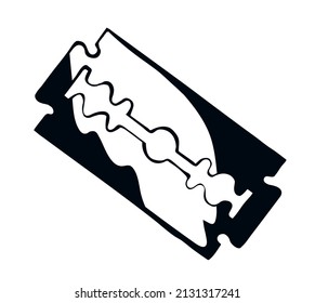 Closeup dark gray ink pen hand drawn drug addict object logo emblem banner design retro vintage art doodle contour print style. Close up macro view flat old routine shop light white paper text space