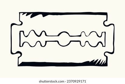 Closeup dark gray ink pen hand drawn drug addict object logo emblem banner design retro vintage art doodle contour print style. Close up macro view flat old routine shop light white paper text space