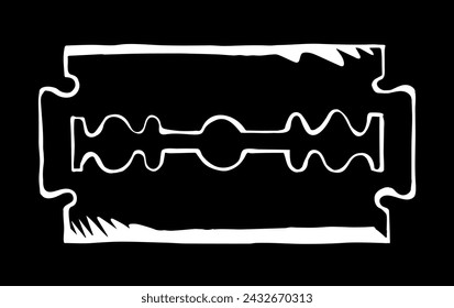 Closeup dark gray ink pen hand drawn drug addict object logo emblem banner design retro vintage art doodle contour print style. Close up macro view flat old routine shop light white paper text space