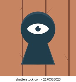 Close-up design of a person seen through a keyhole professionally on a white background