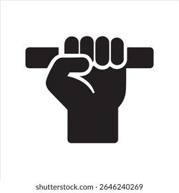 A close-up design showing a hand grasping a bar. 